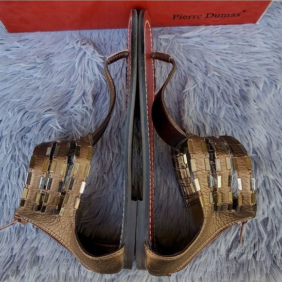 Pierre Dumas Scarpa Bronze Gladiator Flat Sandals - Picture 4 of 5